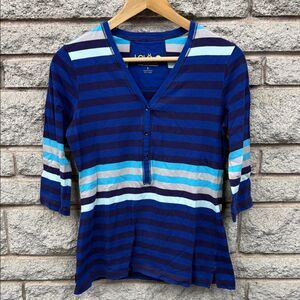 Lole Women's Blue and Aqua Striped Button Down Shirt